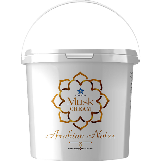 White container of Musk Cream with gold text and Borage logo on a white background
