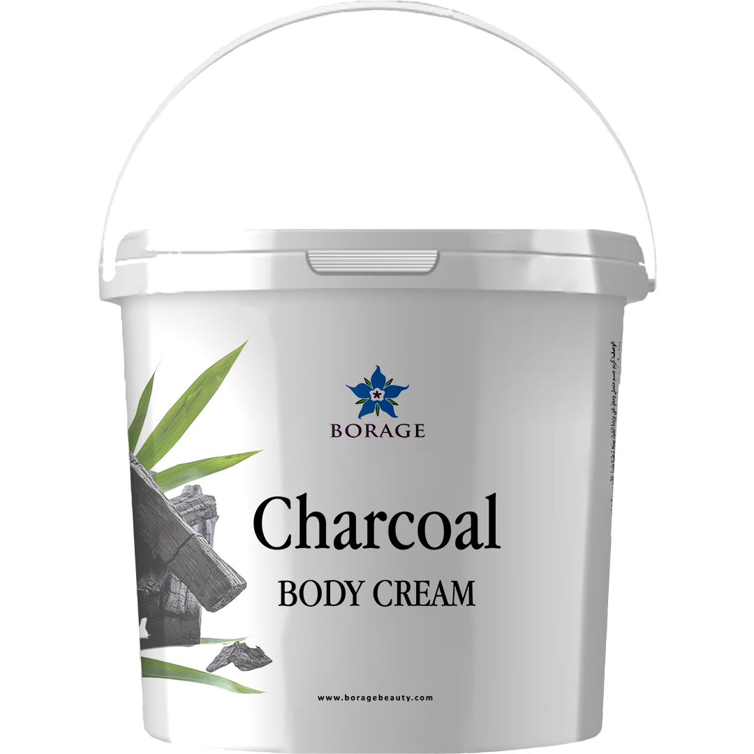 Bottle of Borage Charcoal Body Cream on a white background