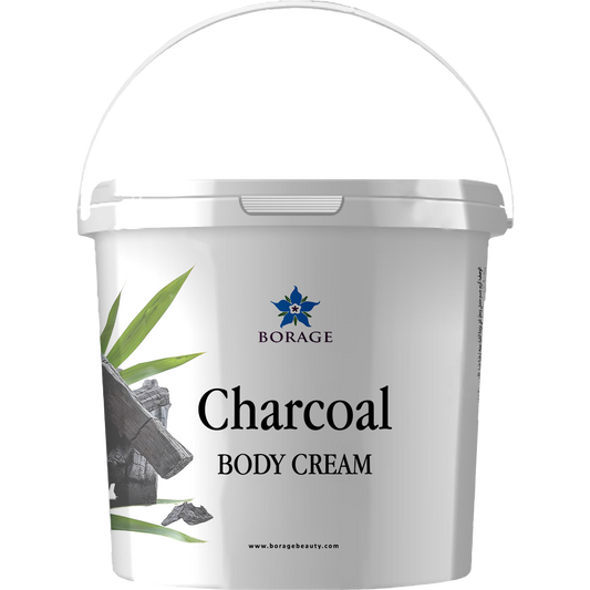 Bottle of Borage Charcoal Body Cream on a white background