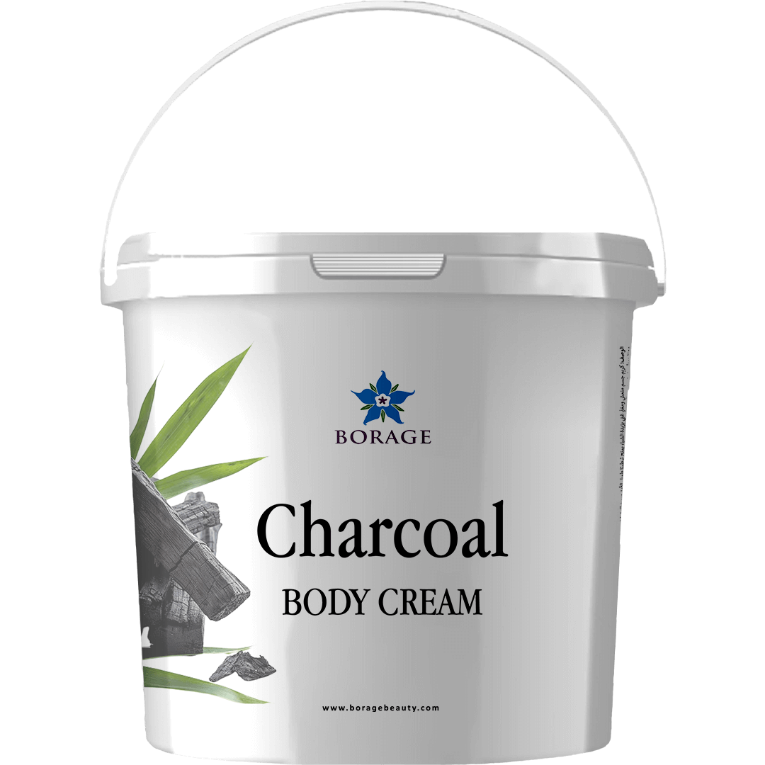 Bottle of Borage Charcoal Body Cream on a white background