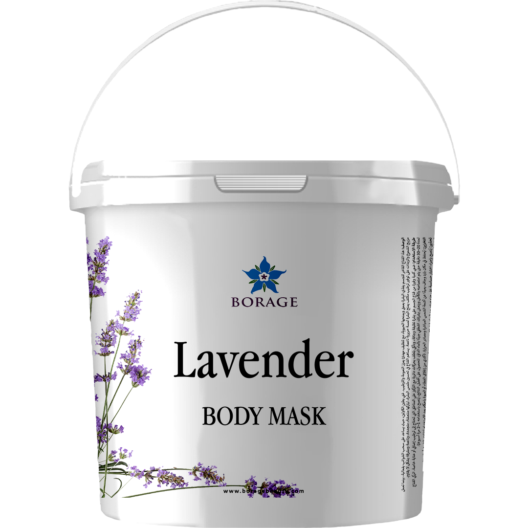 Bottle of lavender body mask with Borage logo on a white background