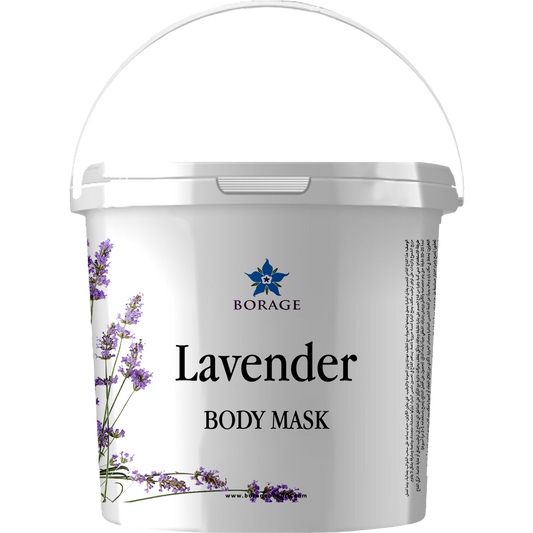 Bottle of lavender body mask with Borage logo on a white background