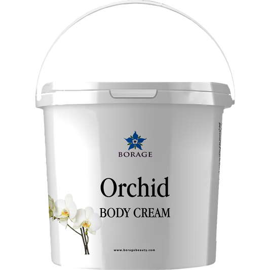 Bottle of Borage Orchid Body Cream on a white background