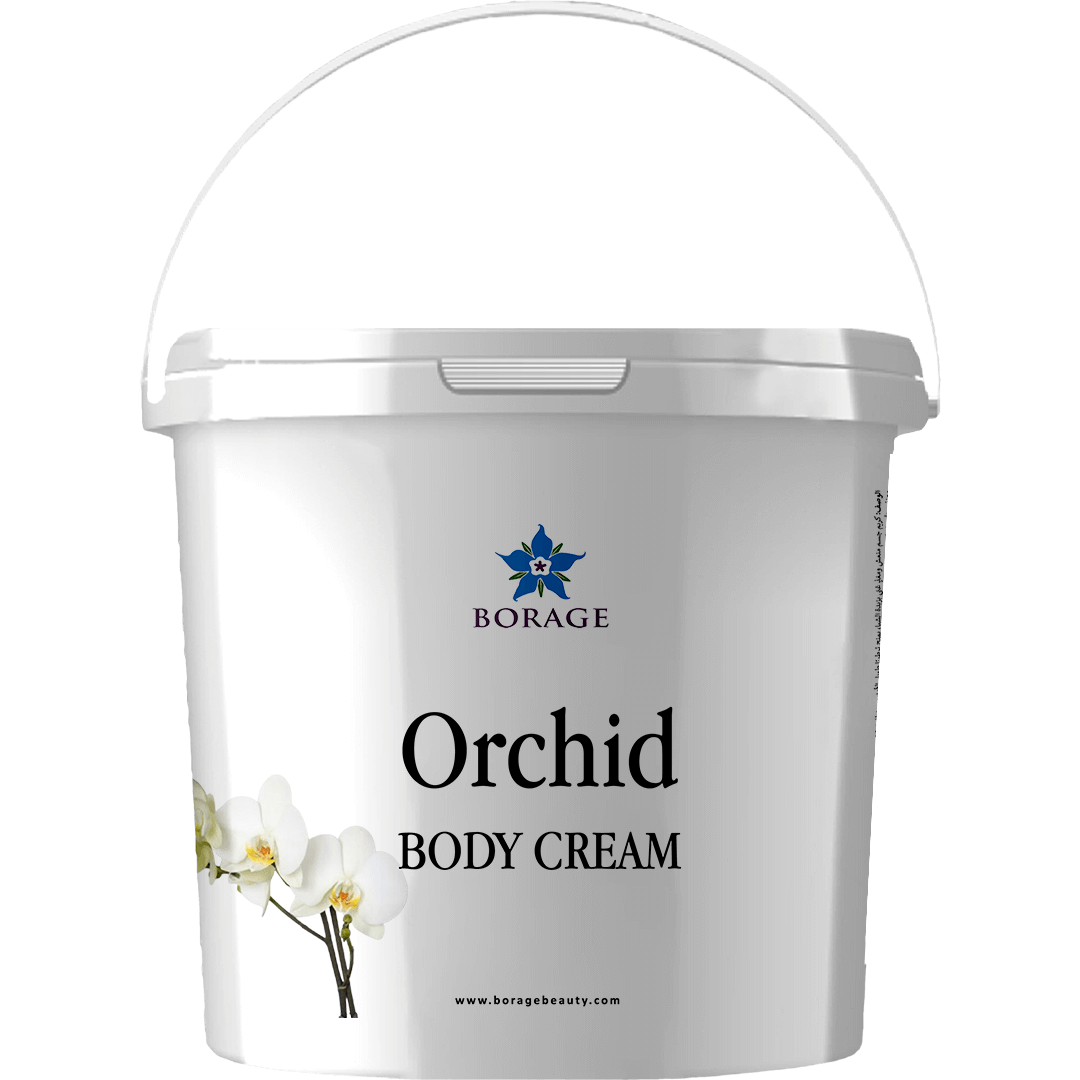 Bottle of Borage Orchid Body Cream on a white background