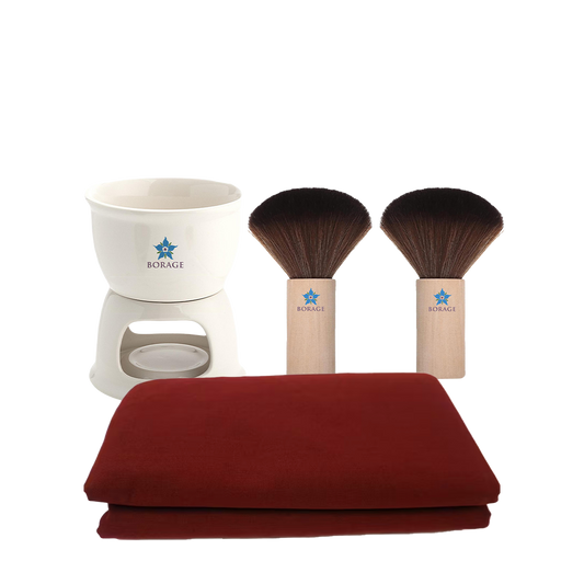 Set of Sakura brushes with a white container and red fabric a white background, featuring the Borage brand.
