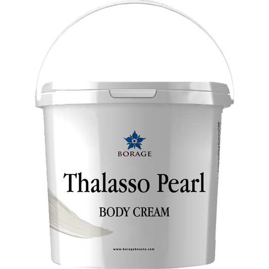 Bottle of Borage Thalasso Pearl Body Cream on a white background