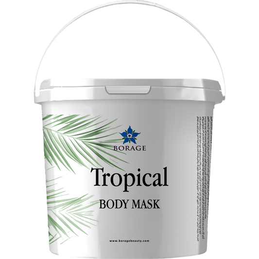 Tropical body mask container with Borage logo and branding on a white background