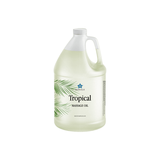 Gallon bottle of Borage Tropical Massage Oil on a white background
