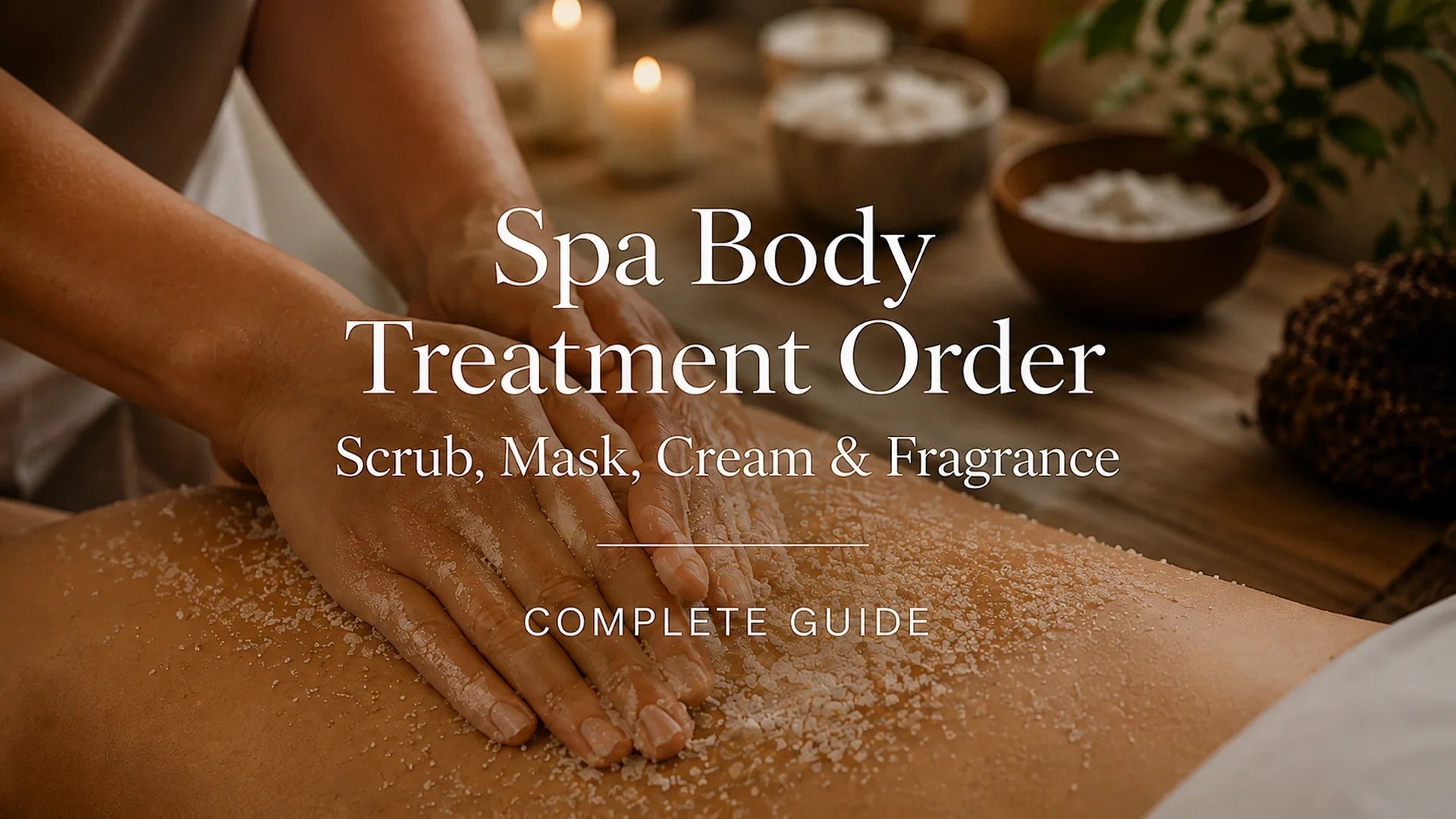 Spa body treatment order showing scrub, mask, cream and fragrance steps
