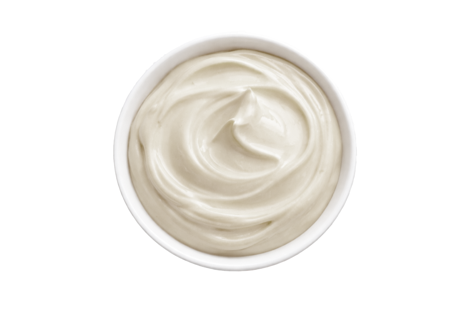 White cream in a small bowl on a white background