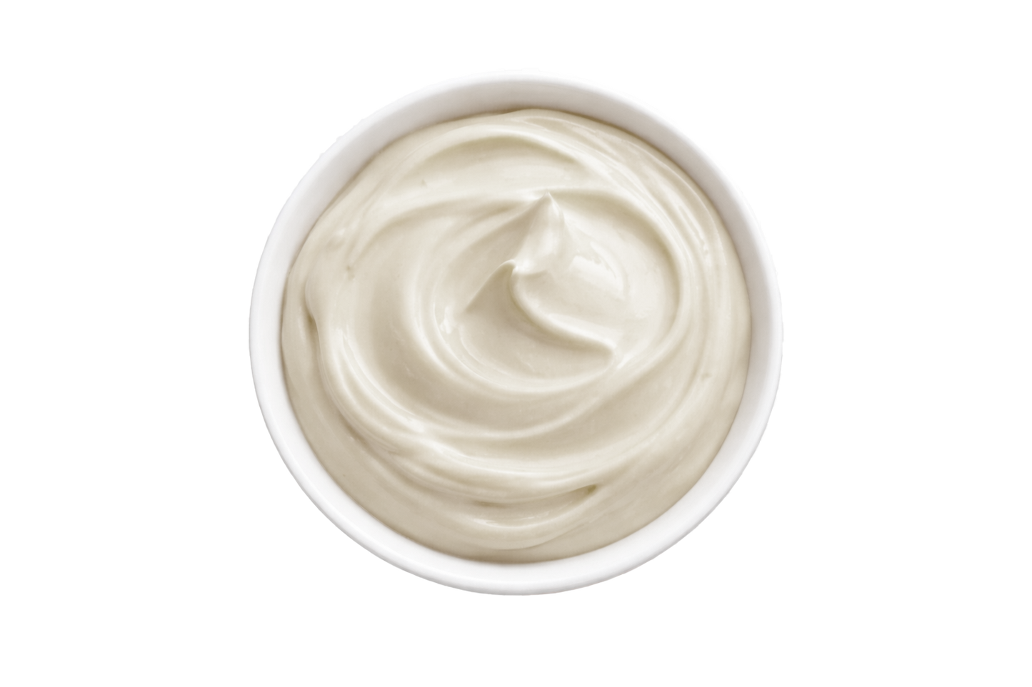 White cream in a small bowl on a white background