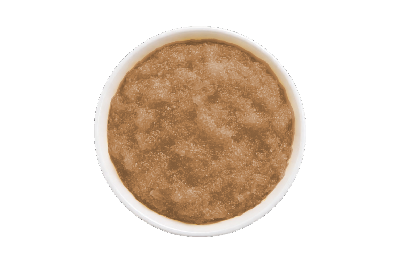 Brown scrub in a white container on a white background