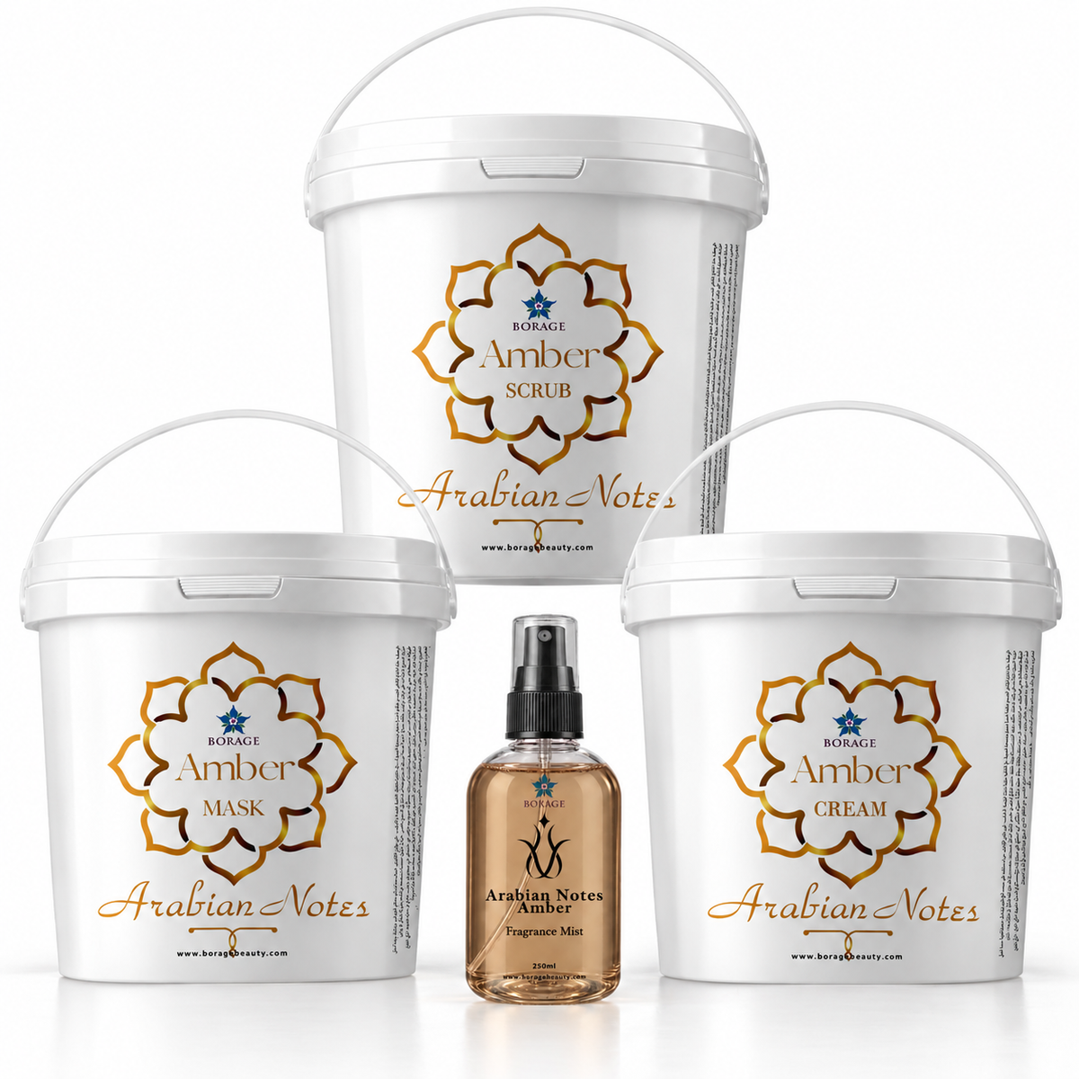 Arabian Notes Amber body care set with body scrub, mask, cream and spa fragrance