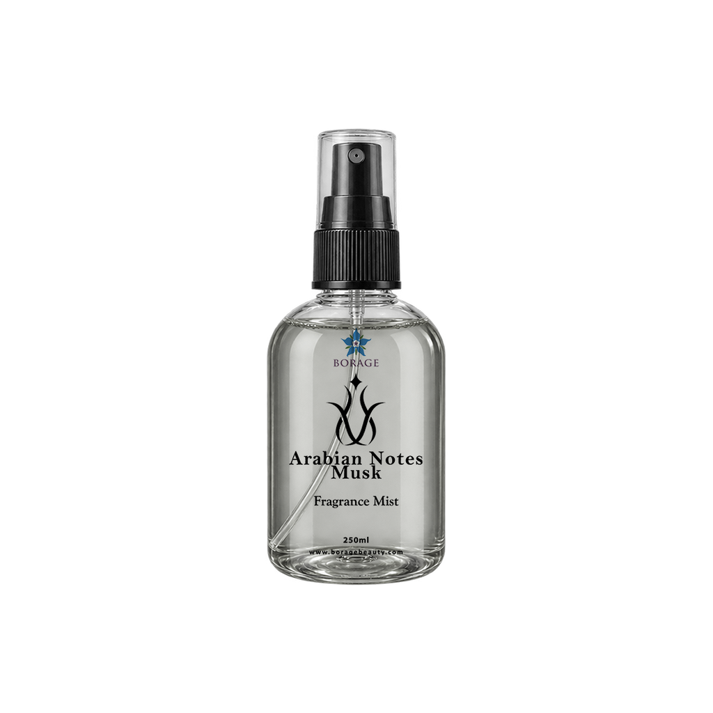 Bottle of Arabian Notes Musk Fragrance Mist on a white background