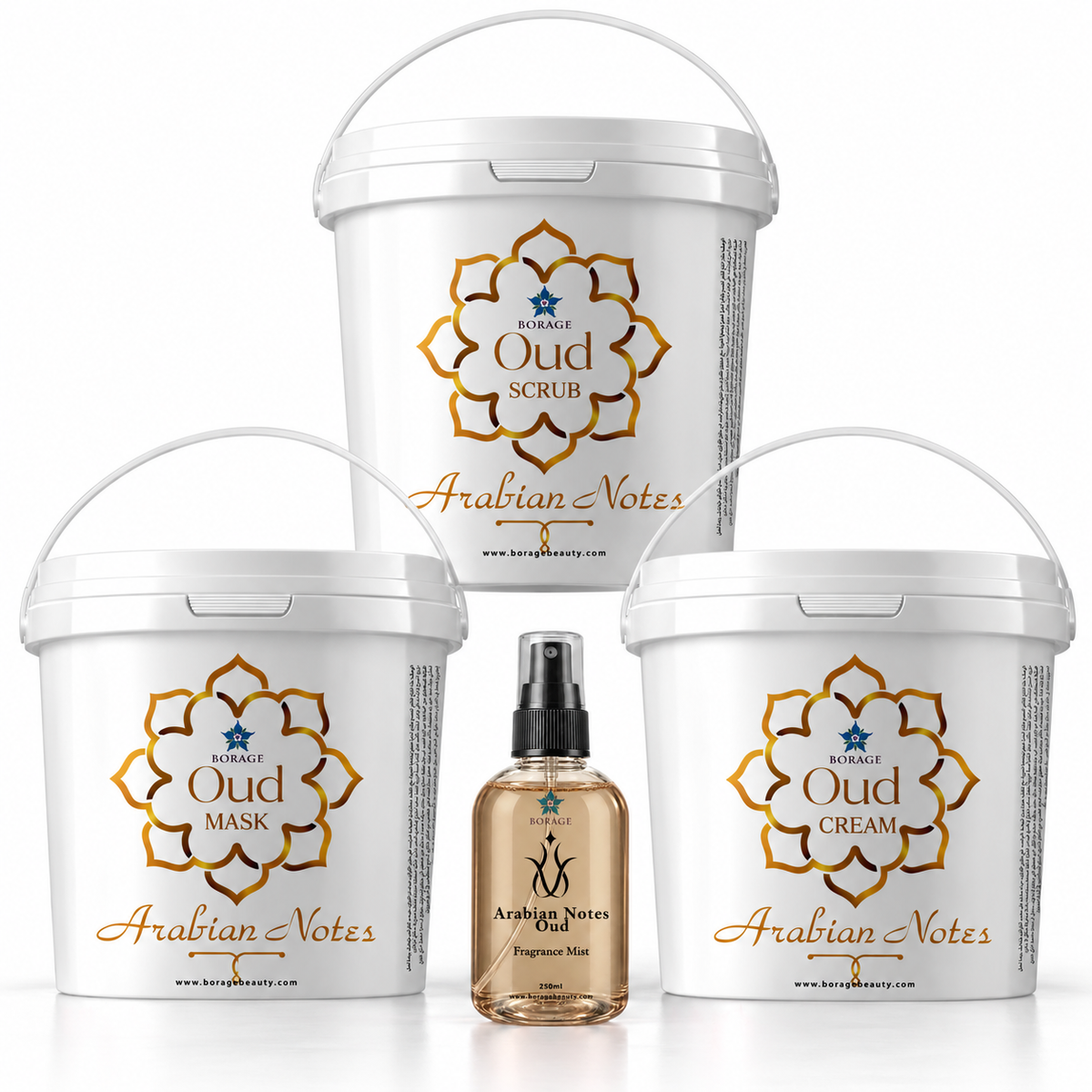 Arabian Notes Oud body care set with body scrub, mask, cream and spa fragrance
