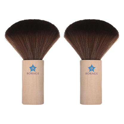 Two Borage brand makeup brushes with brown bristles on a white background
