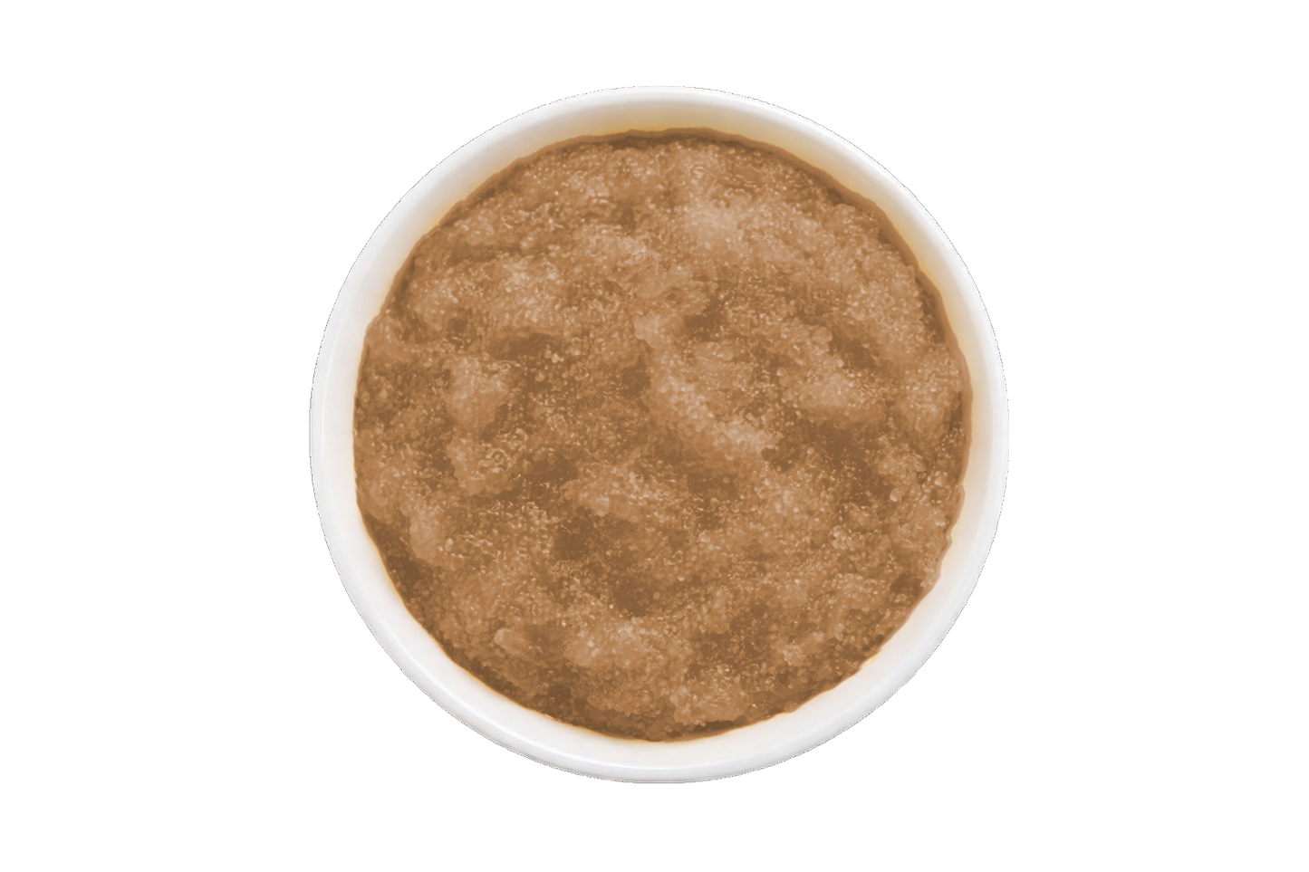 Brown scrub in a white container on a white background