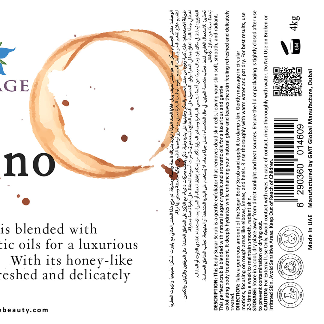 Product label with branding and text on a white background