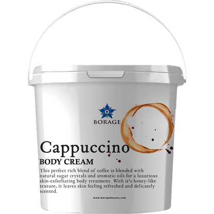 Borage Cappuccino body cream container on a white background