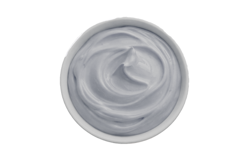 Gray cream in a container on a white background