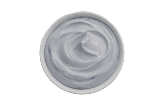 Gray cream in a container on a white background