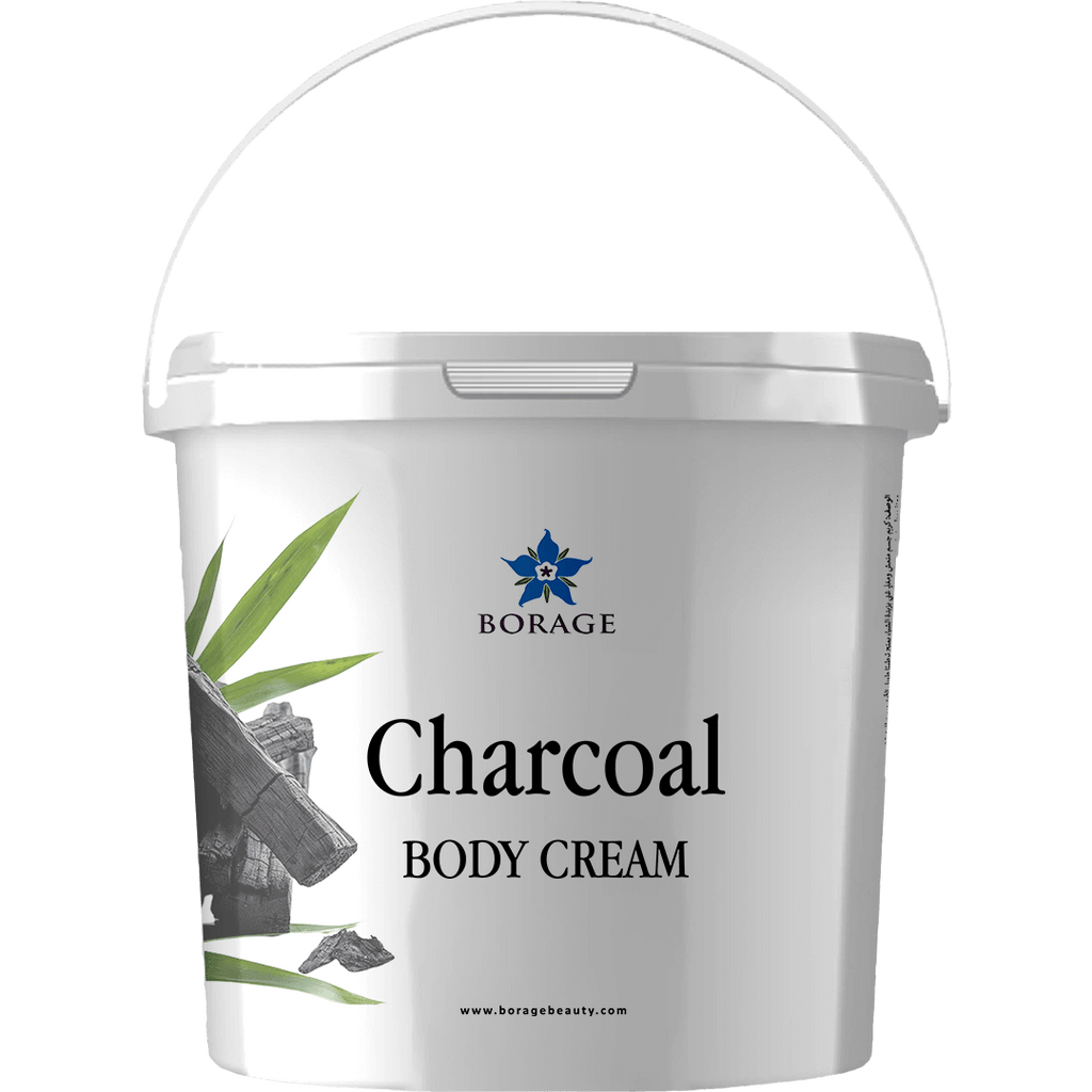 Bottle of Borage Charcoal Body Cream on a white background