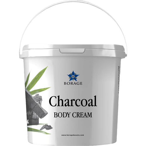 Bottle of Borage Charcoal Body Cream on a white background