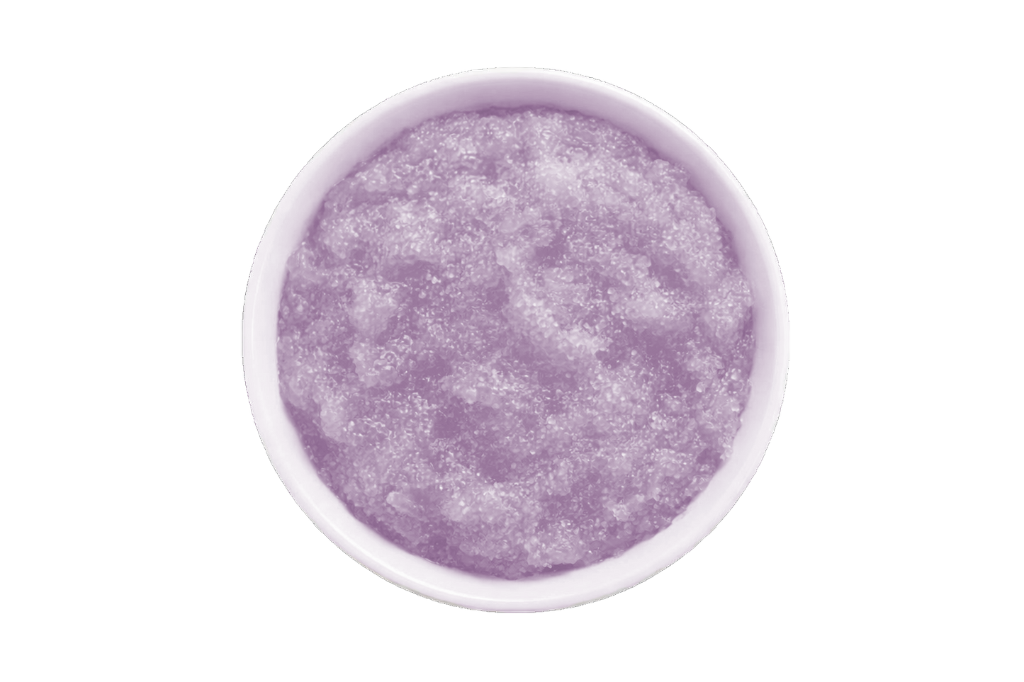 Purple scrub in a white bowl on a white background