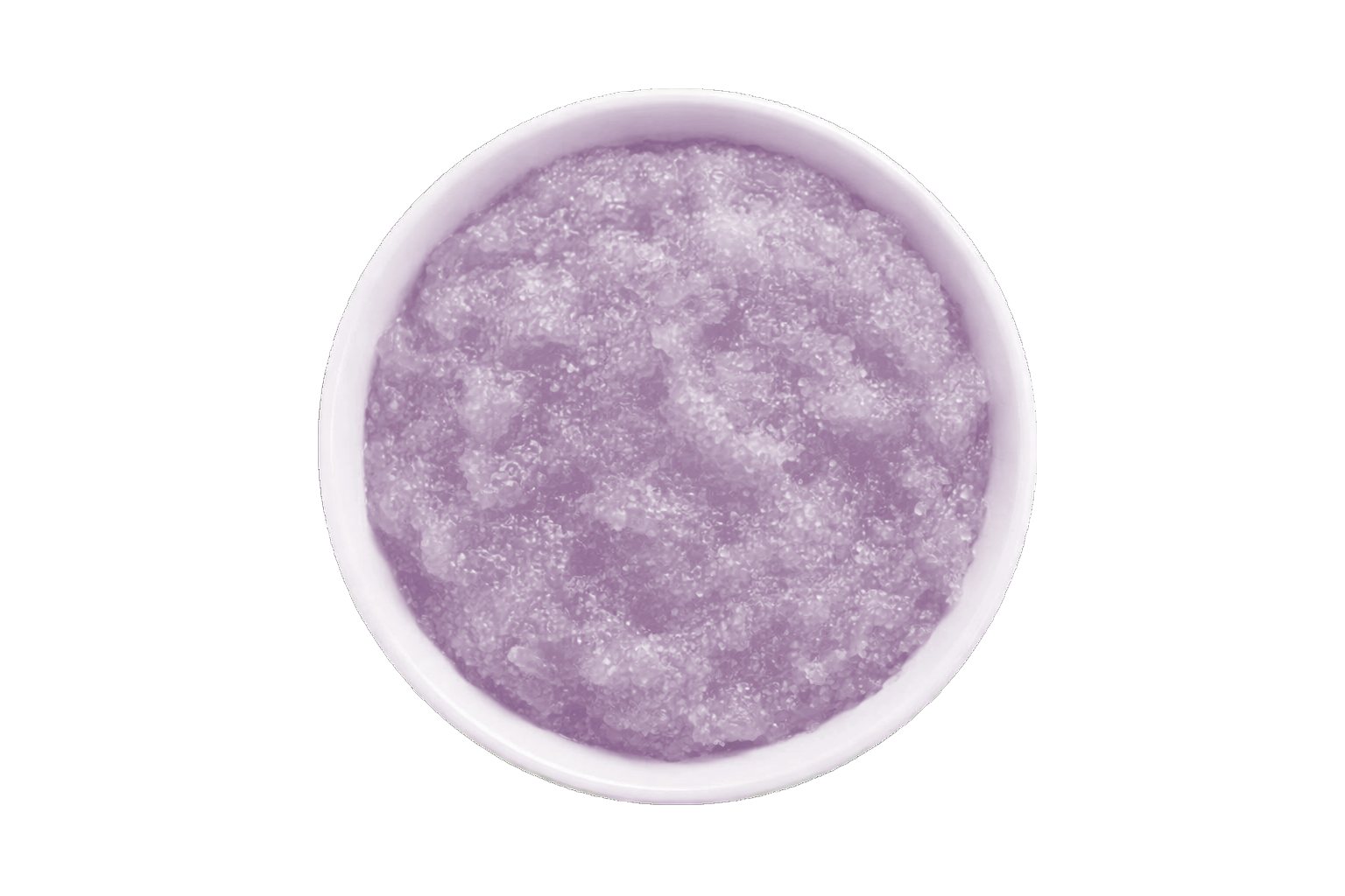 Purple scrub in a white bowl on a white background