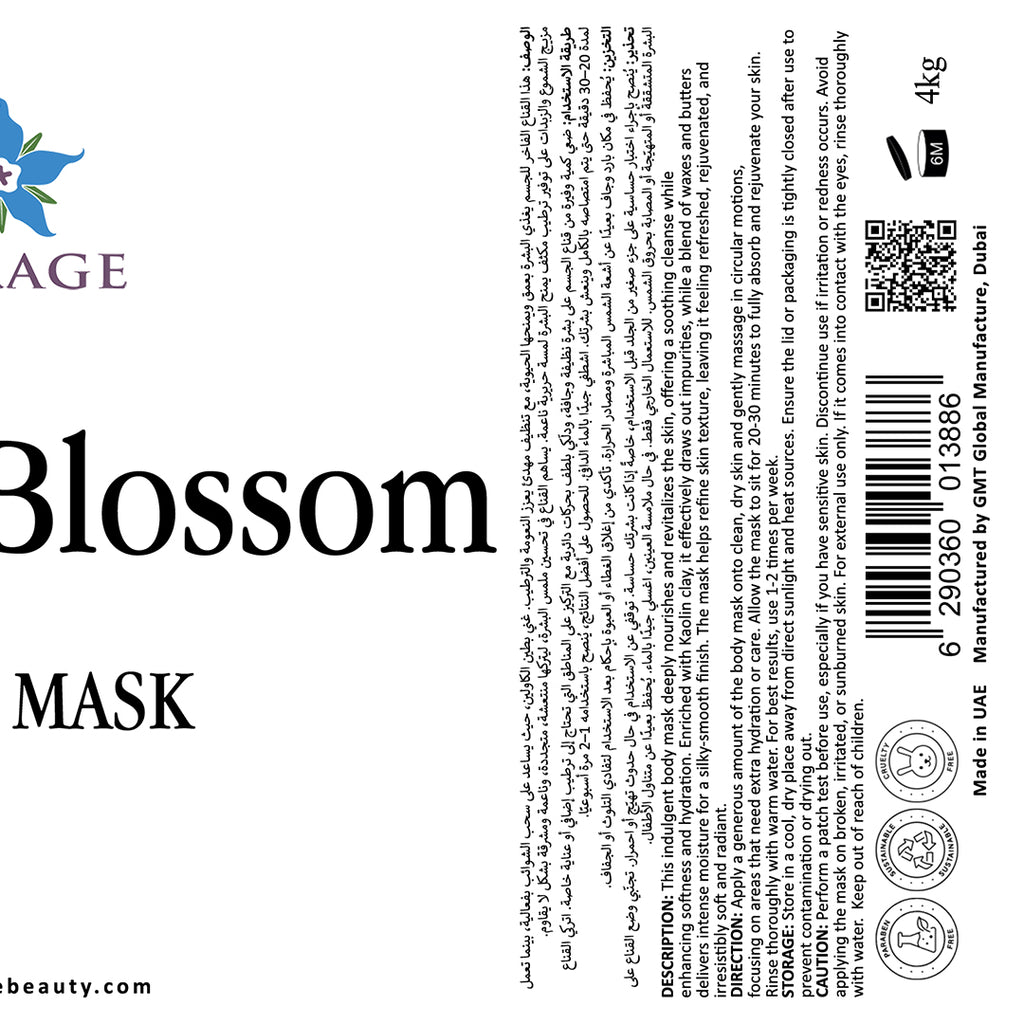 Cherry Blossom Body Mask ingredient and product label