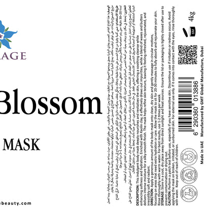 Product label for 'Cherry Blossom Mask' with branding and text on a white background