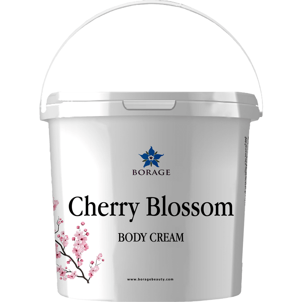 Bottle of Borage Cherry Blossom Body Cream on a white background