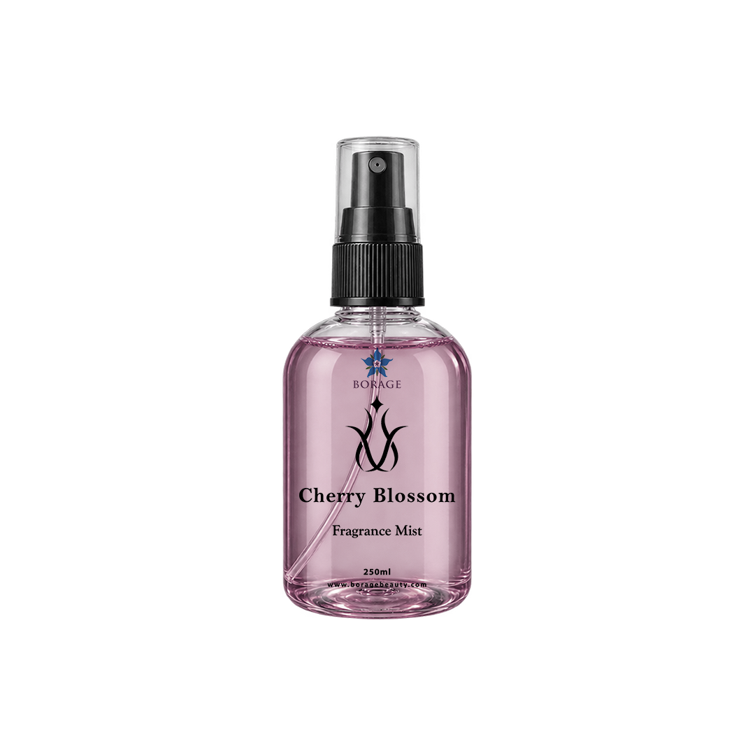 Bottle of Cherry Blossom Fragrance Mist with brand logo on a white background