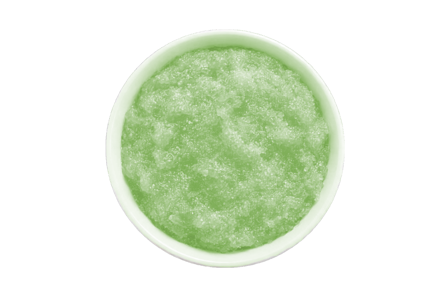Green smoothie in a white bowl on a white background
