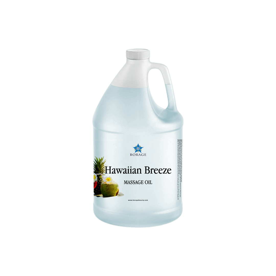 Gallon bottle of Borage Hawaiian Breeze Massage Oil on a white background
