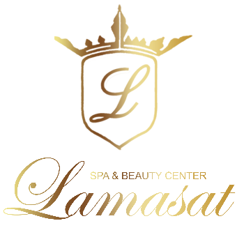 Logo of Lamasat Spa & Beauty Center with a gold 'L' on a white background