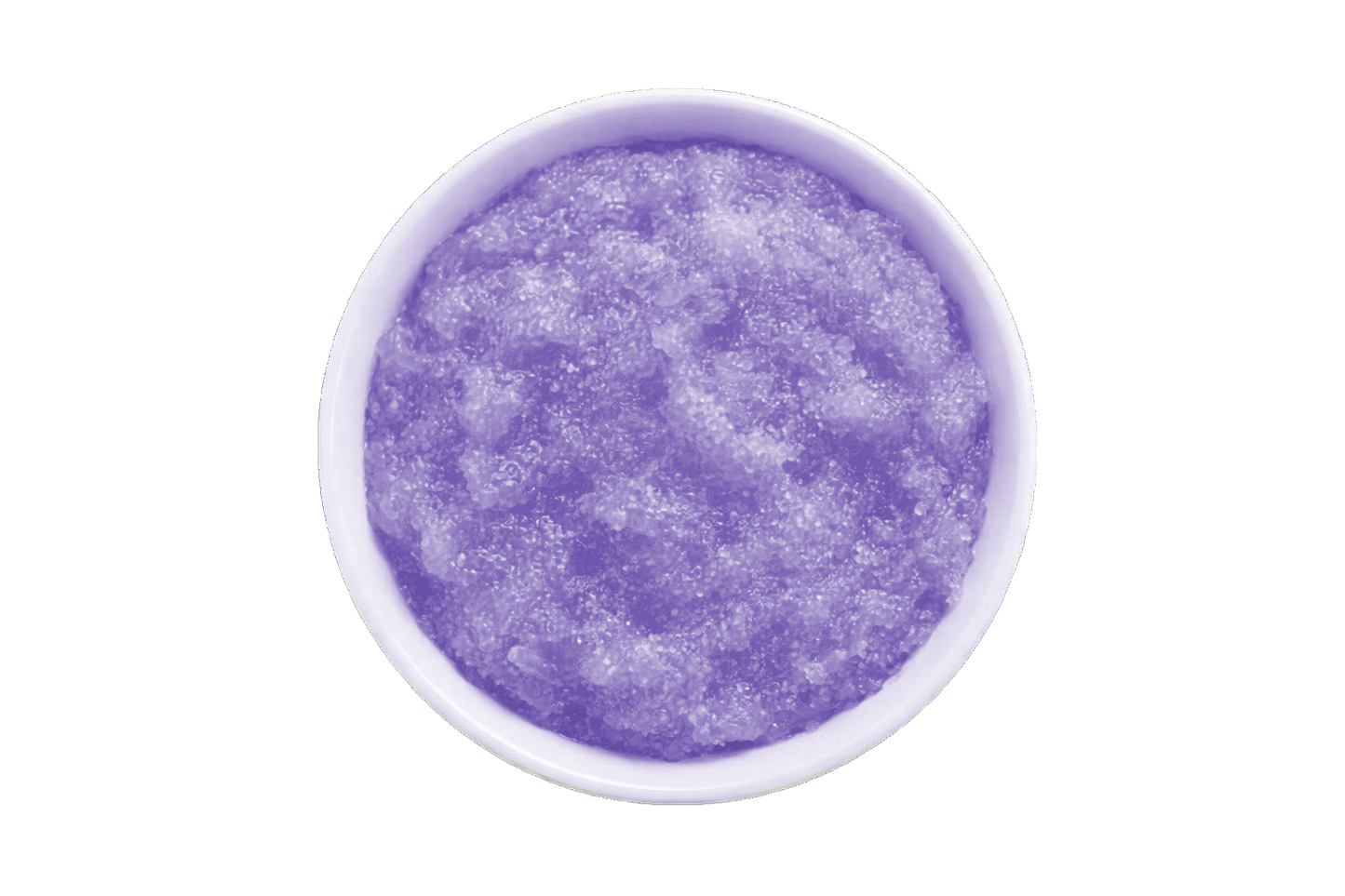 Purple scrub in a white bowl on a white background