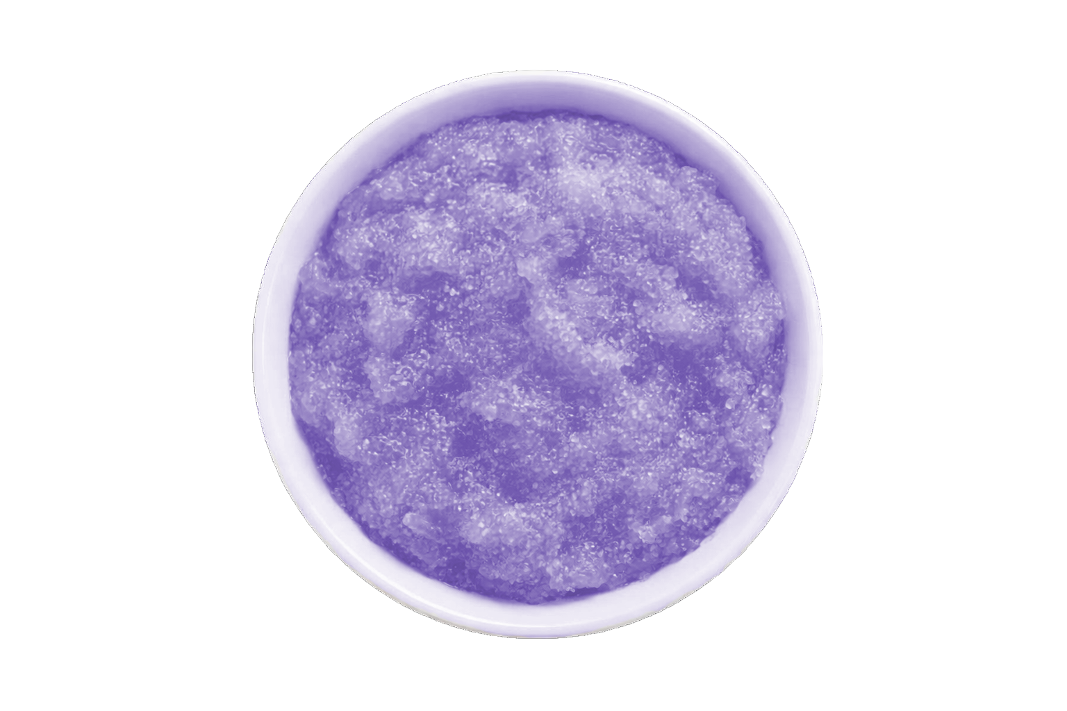 Purple scrub in a white bowl on a white background