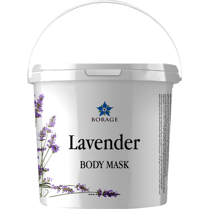 Bottle of lavender body mask with Borage logo on a white background