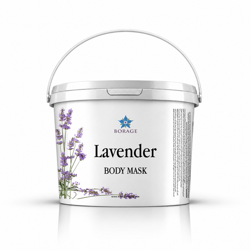 Bottle of lavender body mask with Borage logo on a white background