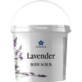 Bottle of lavender body scrub with Borage logo on a white background
