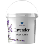 Bottle of lavender body scrub with Borage logo on a white background