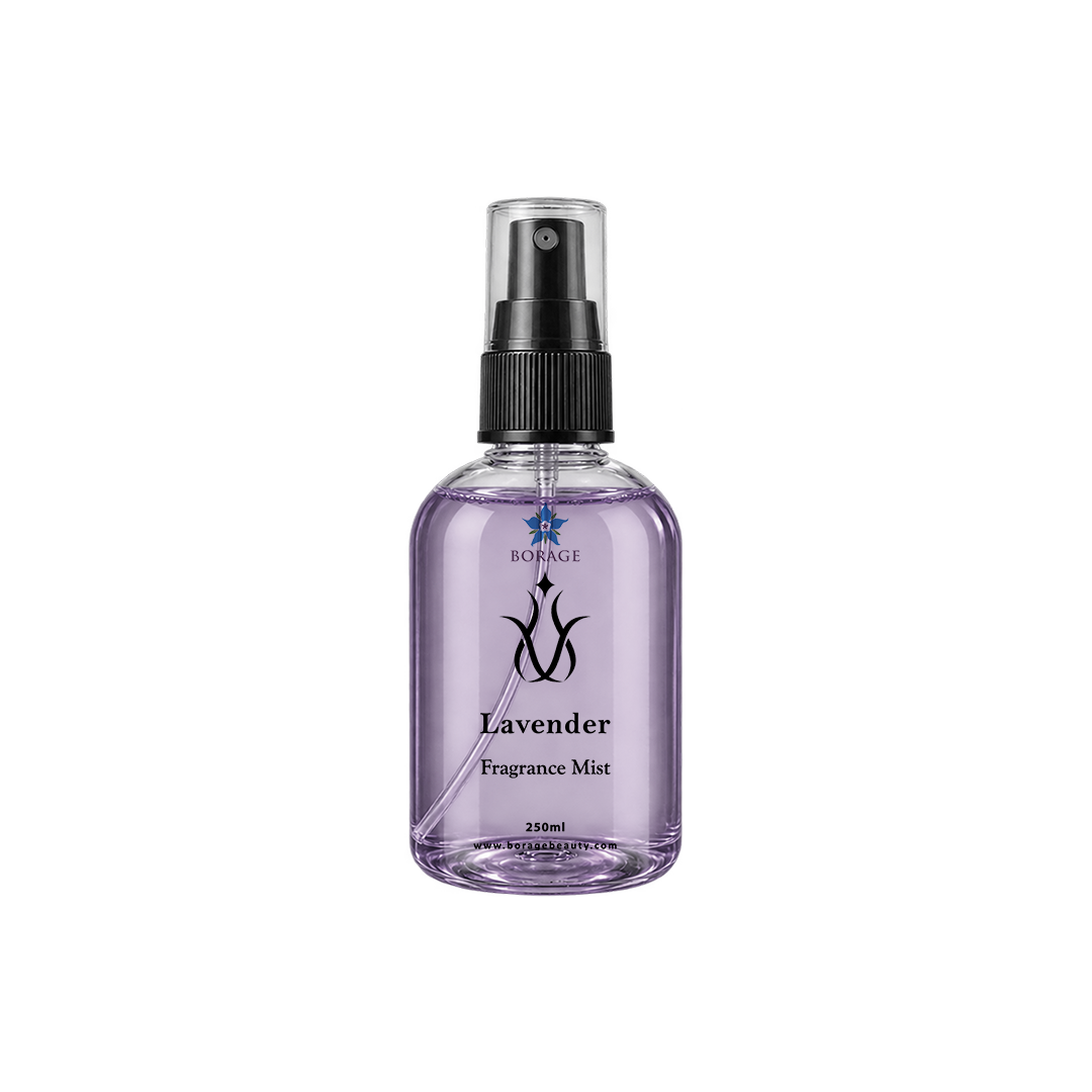 Borage Lavender Fragrance Mist bottle on a white background