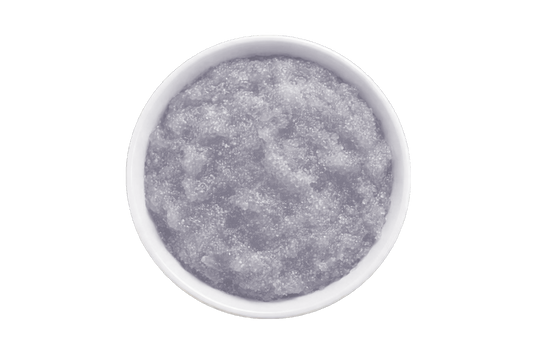White scrub in a white bowl on a white background