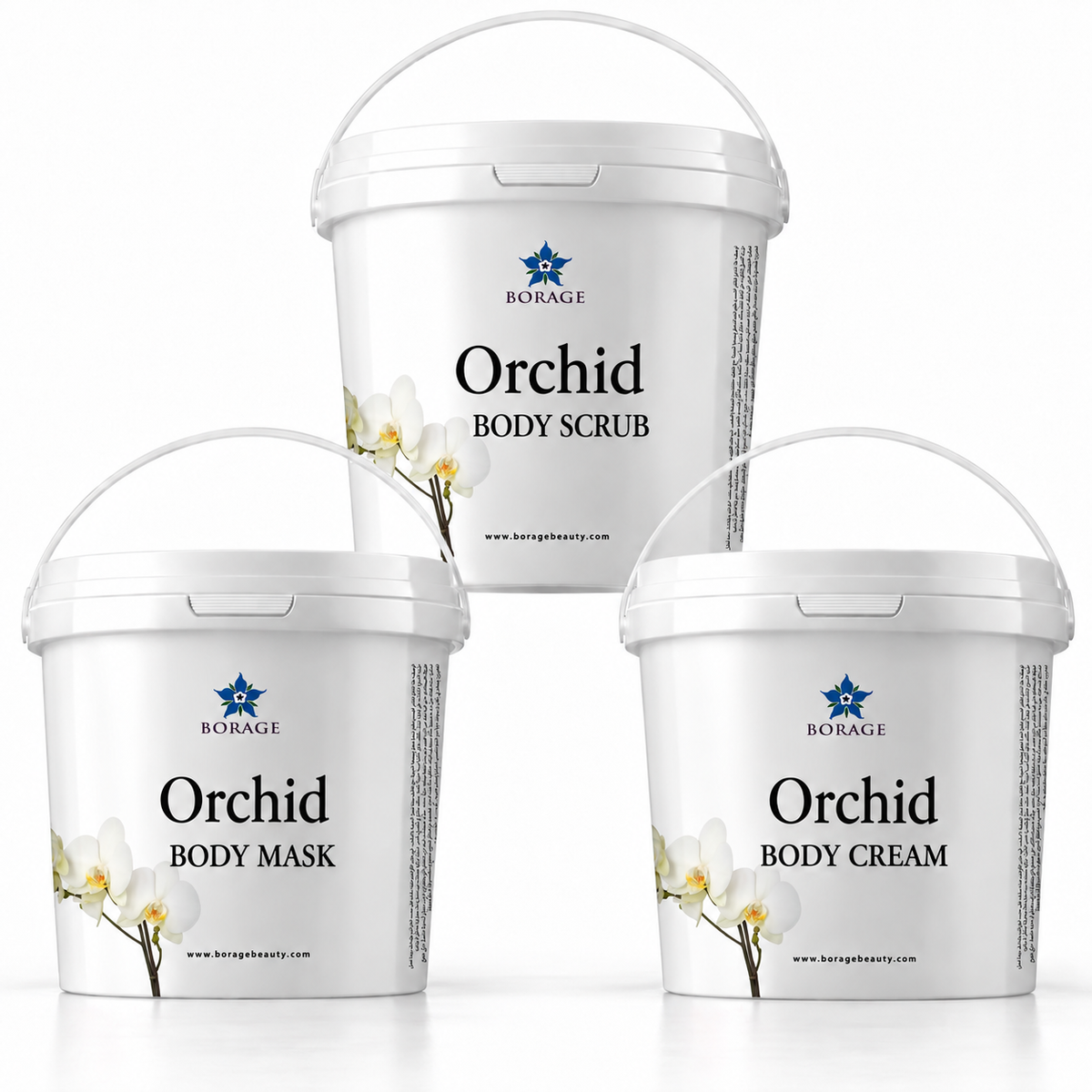 Orchid body care set with body scrub, mask and cream