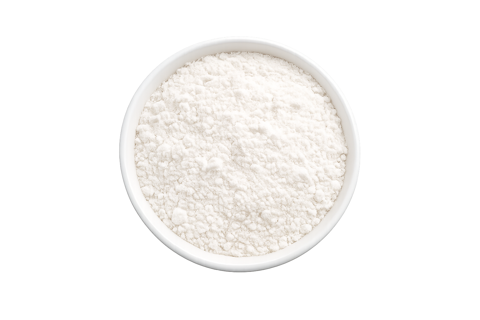 White powder in a bowl on a white background