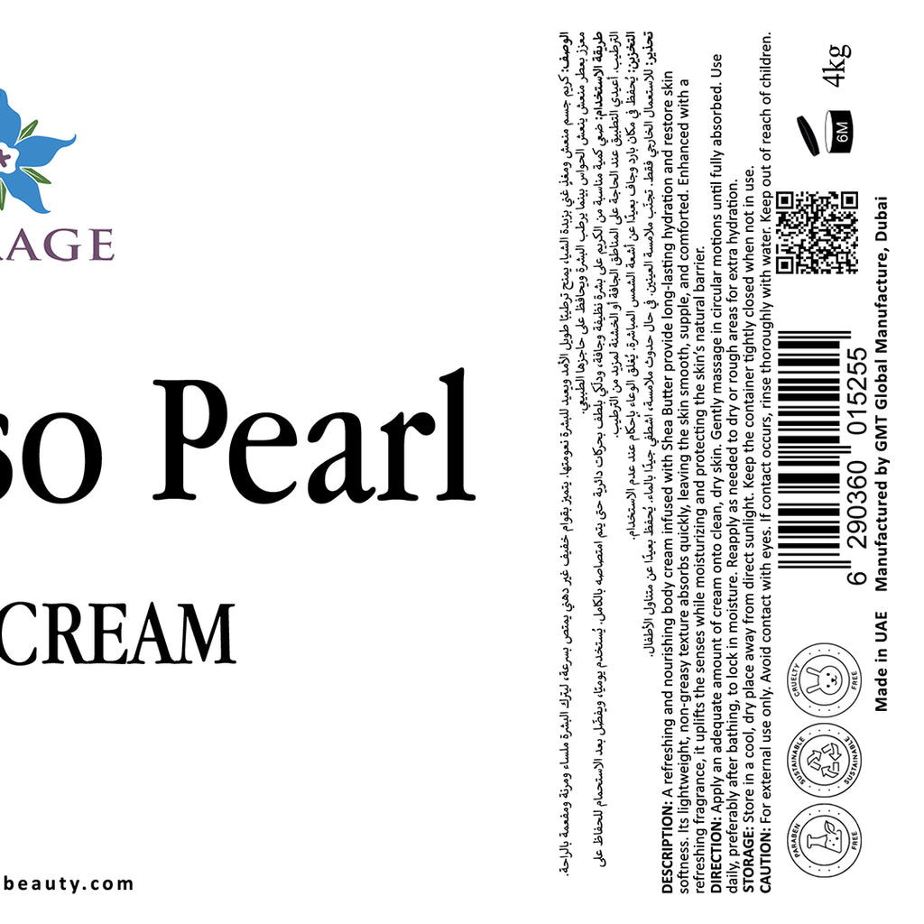 Thalasso Pearl Body Cream ingredient and product label