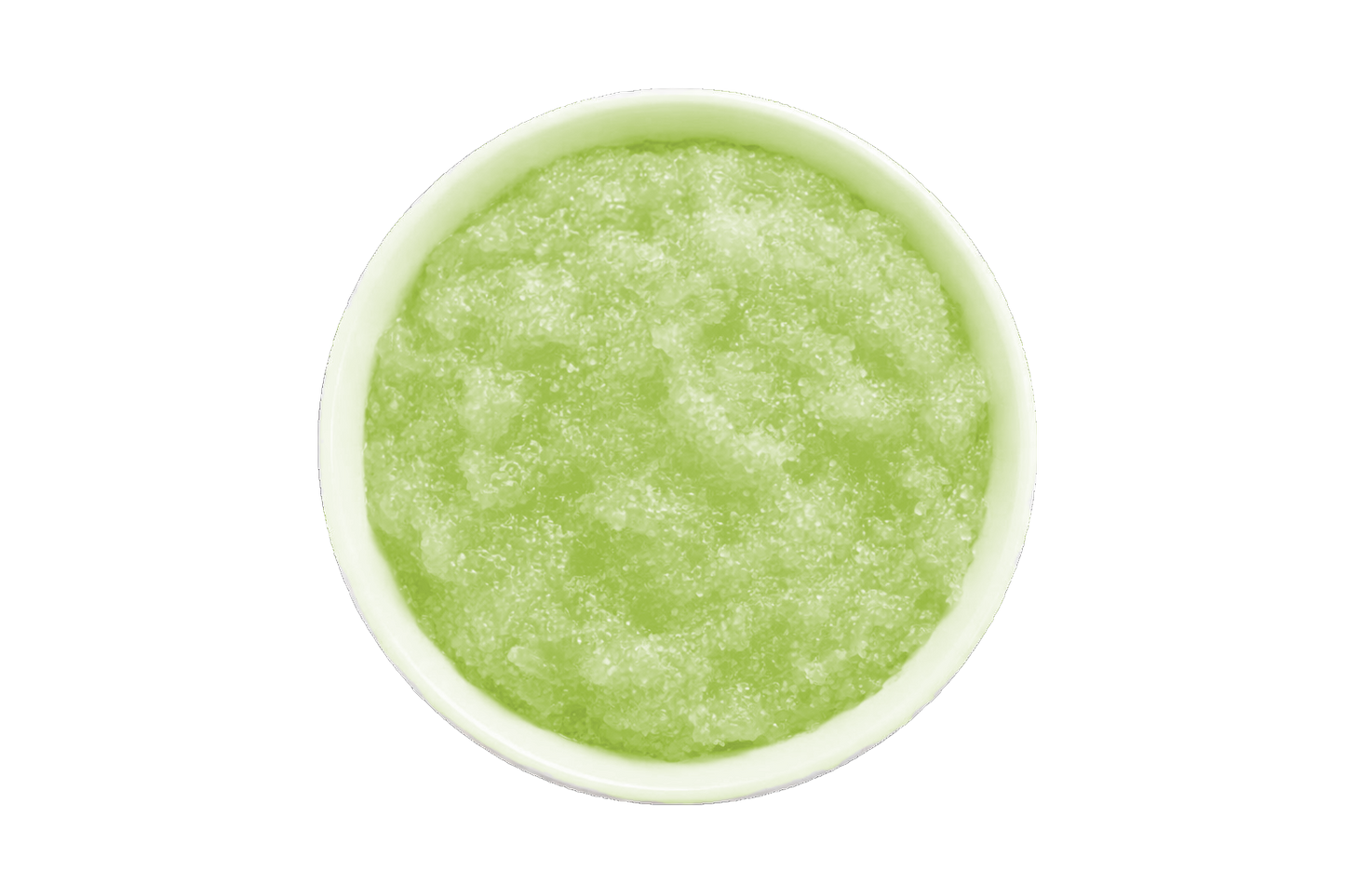 Green smoothie in a white bowl on a white background