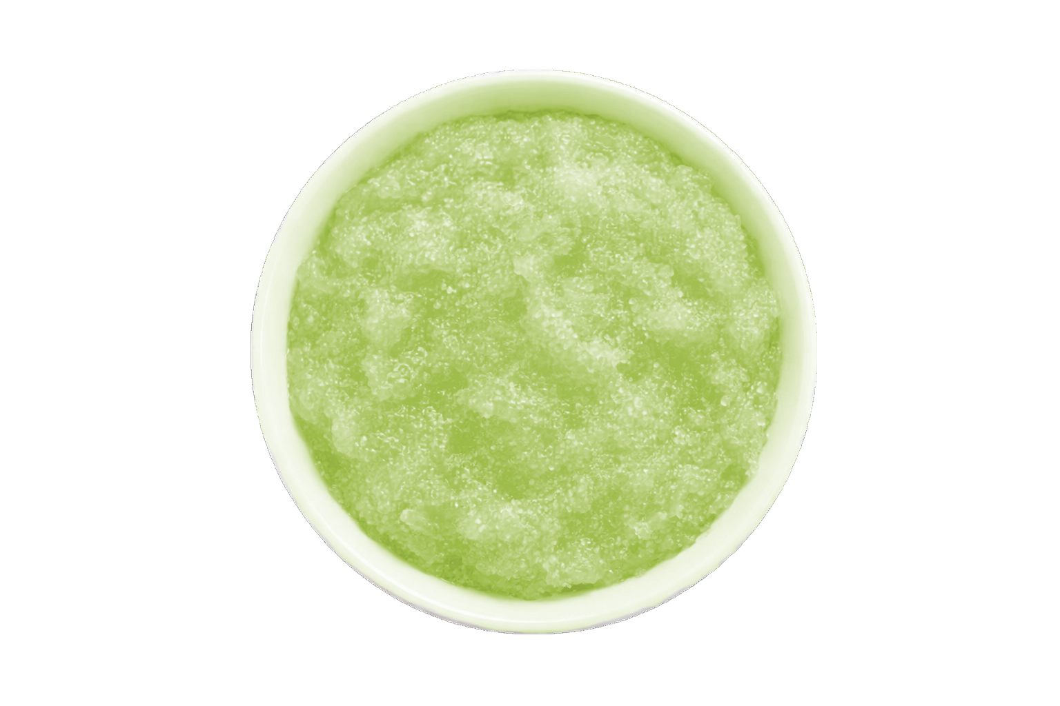 Green smoothie in a white bowl on a white background