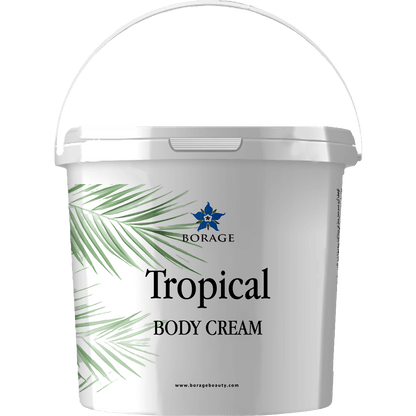 Tropical body cream container with Borage logo on a white background